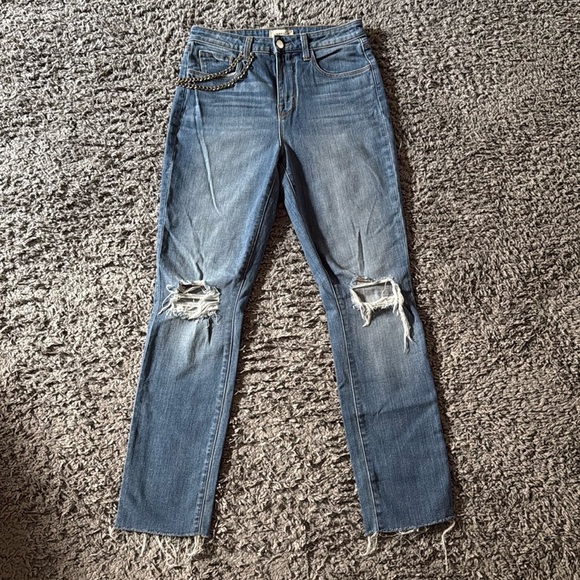 L'AGENCE Denim - L’Agence - Luna Chain-Embellished Distressed Ripped Jeans